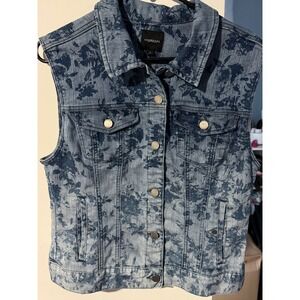 Liverpool Jeans Company Floral Pinstripe Denim Vest Blue White Womens Large